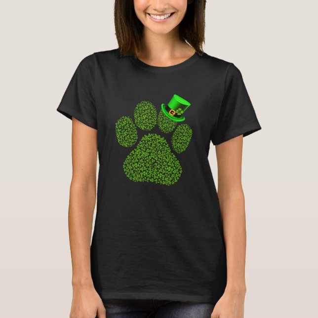 Lucky Pug Paw Dog Cat  Irish Shamrock St Patrick D T-Shirt (Front)