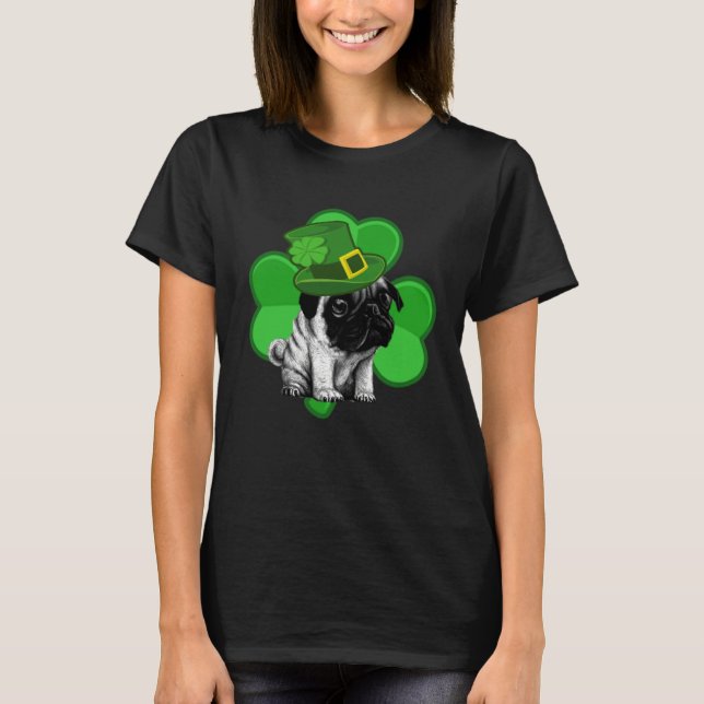 Lucky Pug St Patrick Shamrock C  Dog Dad Mom Boy G T-Shirt (Front)