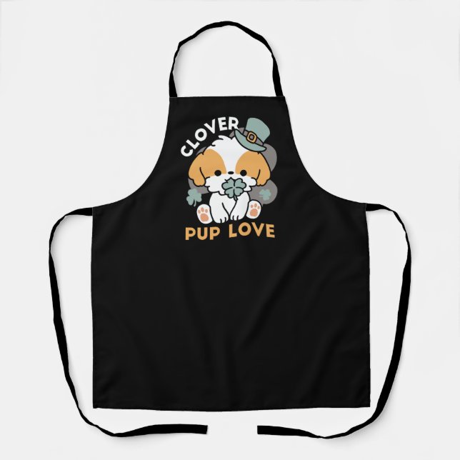 Lucky Pup with Clover – St. Patrick's Day Gift Apron (Front)