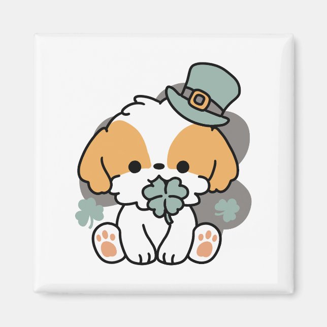 Lucky Pup with Clover – St. Patrick's Day Gift Magnet (Front)