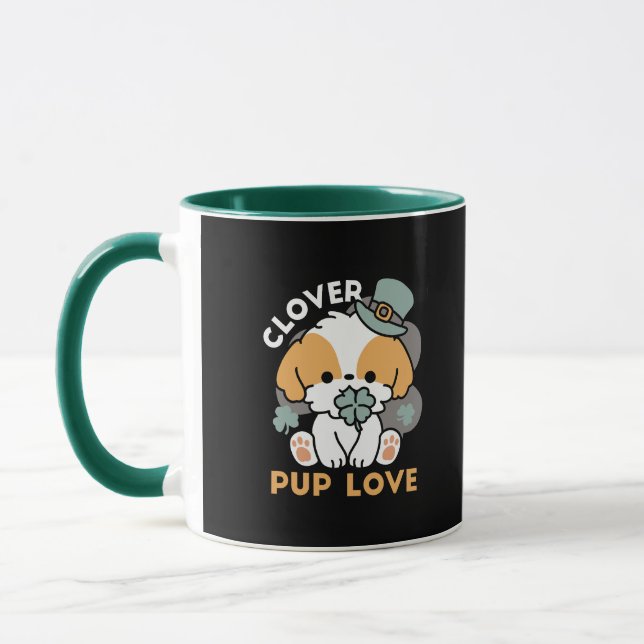 Lucky Pup with Clover – St. Patrick's Day Gift Mug (Left)