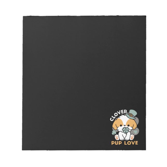 Lucky Pup with Clover – St. Patrick's Day Gift Notepad (Front)