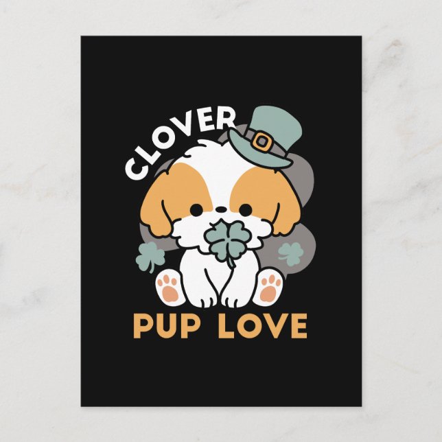 Lucky Pup with Clover – St. Patrick's Day Gift Postcard (Front)