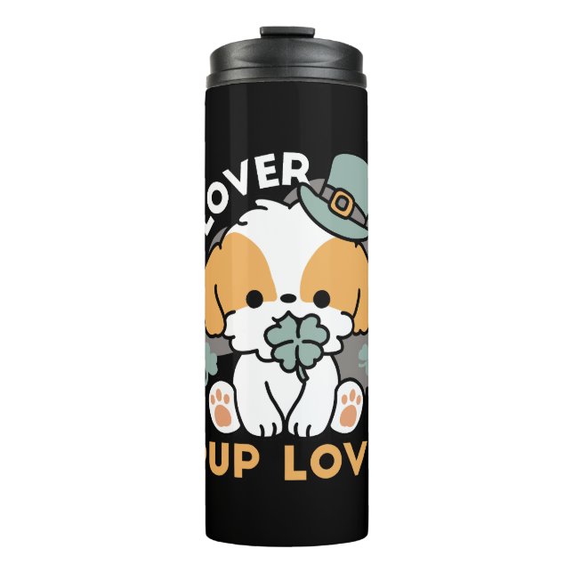 Lucky Pup with Clover – St. Patrick's Day Gift Thermal Tumbler (Front)
