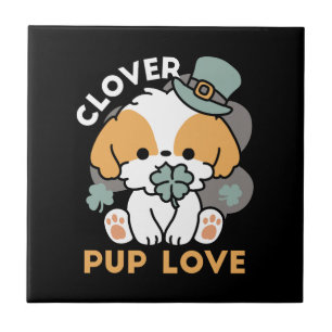 Lucky Pup with Clover – St. Patrick's Day Gift Tile