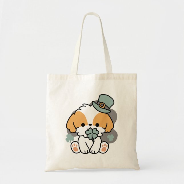 Lucky Pup with Clover – St. Patrick's Day Gift Tote Bag (Front)