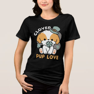 Lucky Pup with Clover – St. Patrick's Day Gift Tri-Blend Shirt