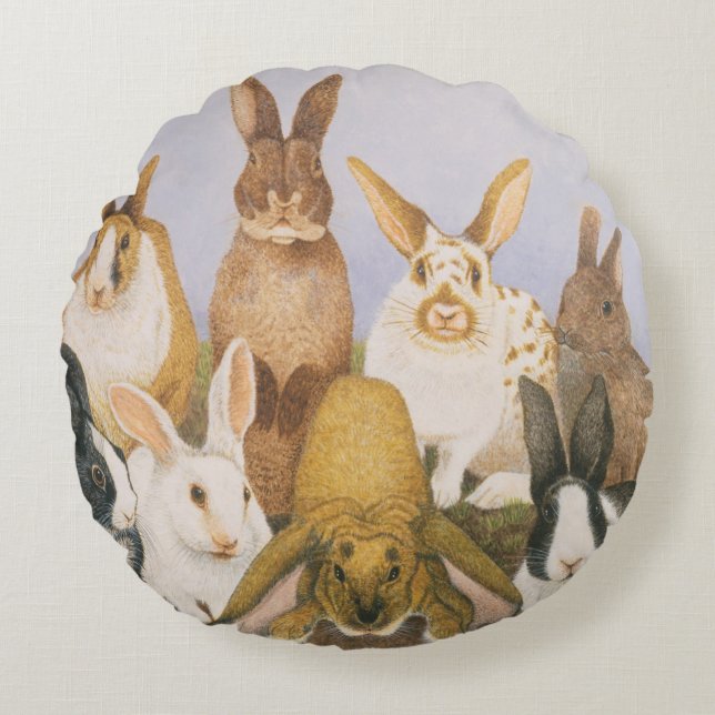 Lucky rabbits round cushion (Front)