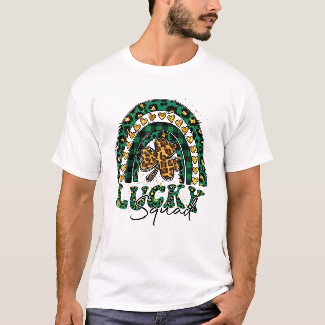 Lucky Rainbow St Patricks Day Leopard Squad Clover T-Shirt (Front)