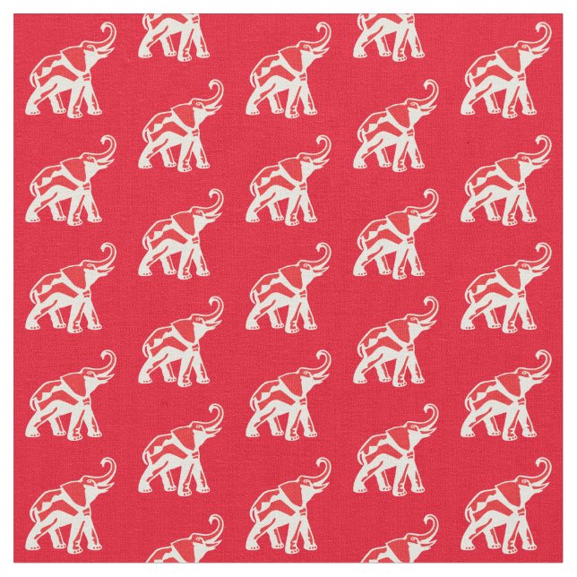 Lucky Red Elephant Fabric (Close Up)