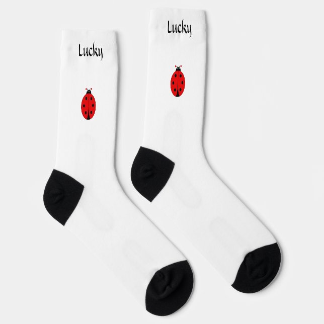 Lucky Red Ladybug on White Socks (Right)