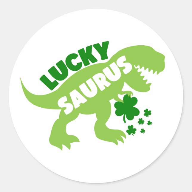 Lucky Saurus ☘️🦖 Classic Round Sticker (Front)
