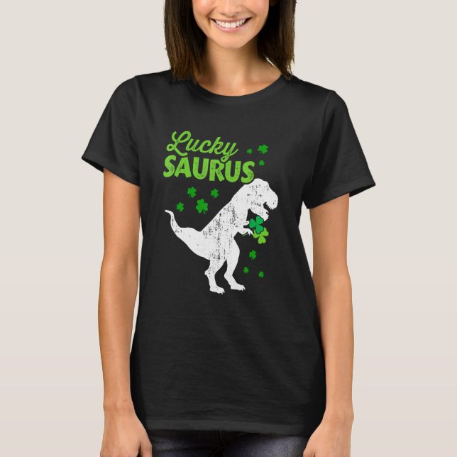 Lucky Saurus dinosaur t-rex for St Patricks day ki T-Shirt (Front)