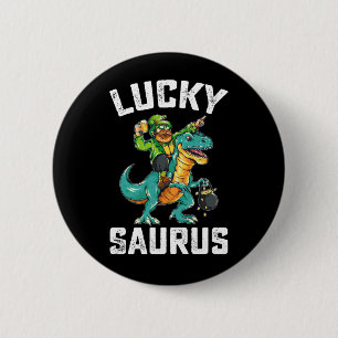 Lucky Saurus Dinosaur T Rex St Patrick's Day 6 Cm Round Badge