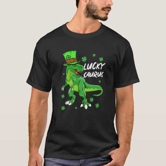 Lucky Saurus Funny Dinosaur Saints Patricks Day T-Shirt (Front)