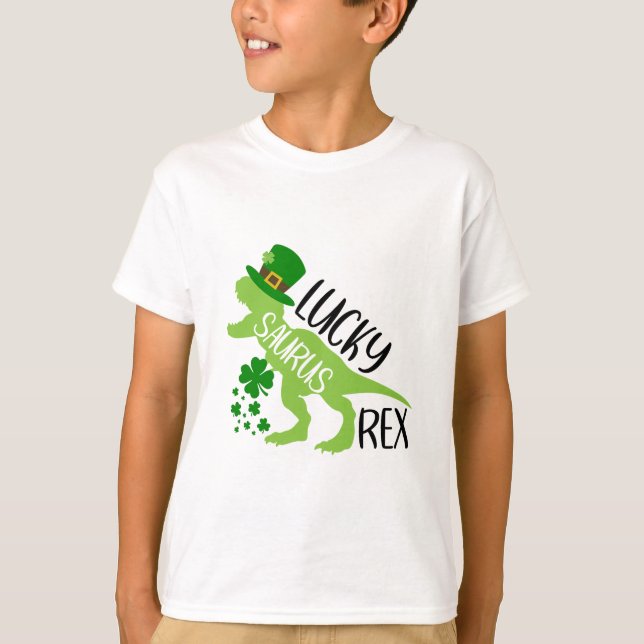 Lucky Saurus Rex – St. Patrick’s Day Dinosaur T-Shirt (Front)