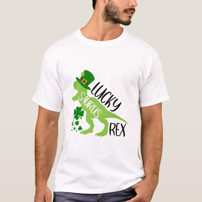 Lucky Saurus Rex – St. Patrick’s Day Dinosaur T-Shirt (Front)