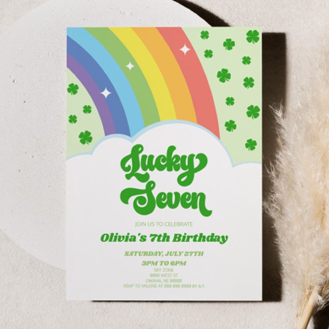 Lucky Seven Rainbow 7th Birthday Party Invitation (Creator Uploaded)