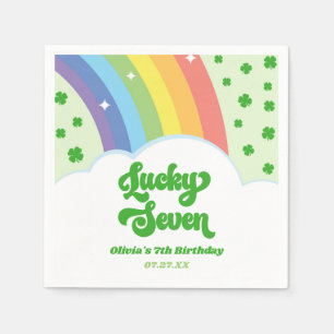 Lucky Seven Rainbow Clovers 7th Birthday Party Napkin