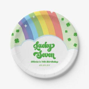Lucky Seven Rainbow Clovers 7th Birthday Party Paper Plate