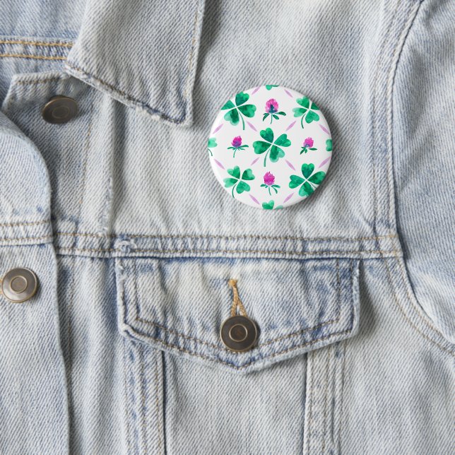 Lucky shamrock 6 cm round badge (In Situ)