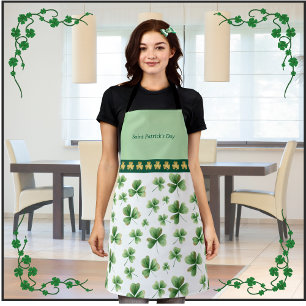 Lucky Shamrock Apron Green White Gold
