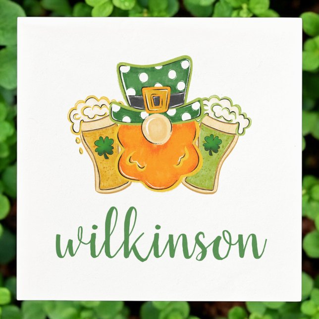 Lucky Shamrock Beers Leprechaun St Patrick's Name Napkin (Creator Uploaded)