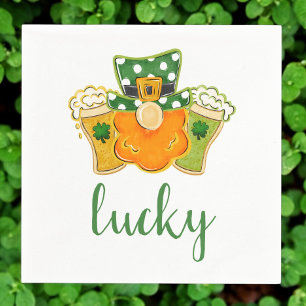 Lucky Shamrock Beers Leprechaun St Patrick's Party Napkin