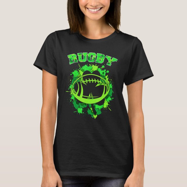 Lucky Shamrock C Rugby Happy St Patricks Day T-Shirt (Front)