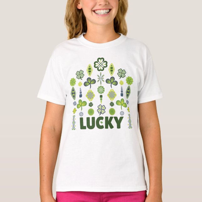 Lucky Shamrock Clover Floral Minimalist T-Shirt (Front)