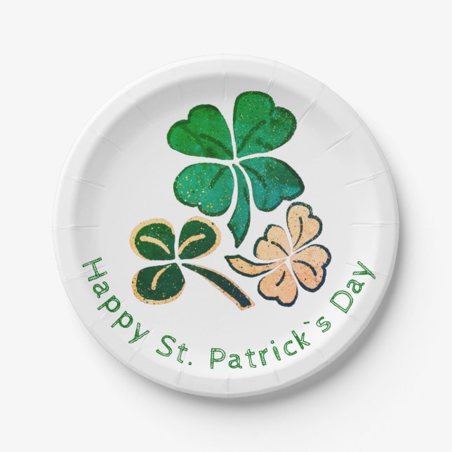 Lucky Shamrock Clover Happy St. Patrick`s day  Paper Plate (Front)