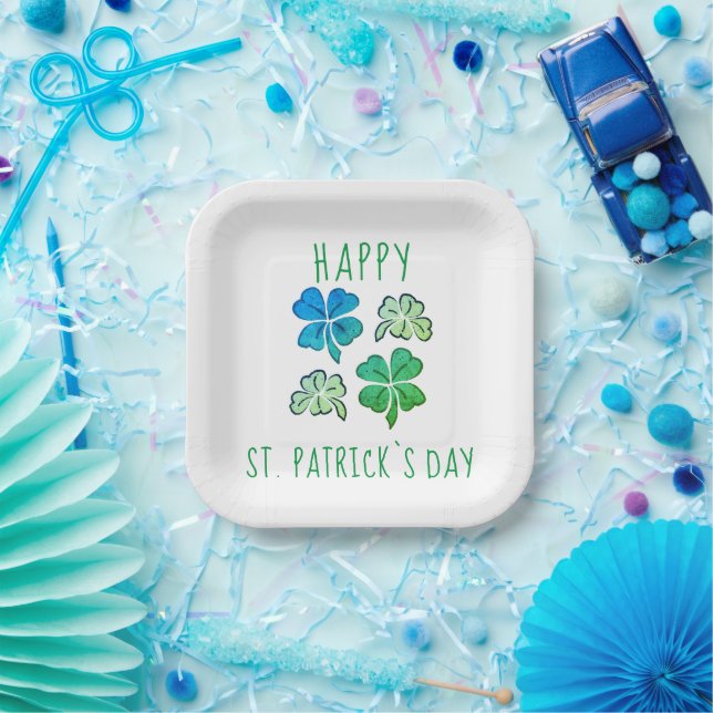 Lucky Shamrock Clover Happy St. Patrick`s day Paper Plate (Party)