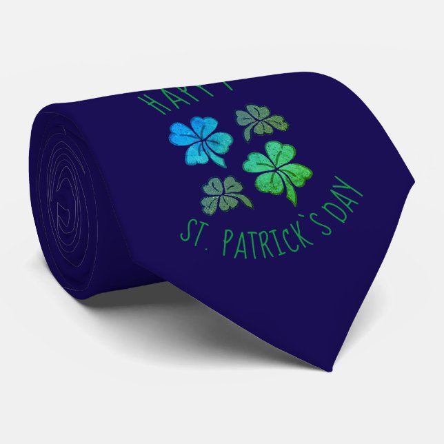 Lucky Shamrock Clover Happy St. Patrick`s day Tie (Rolled)