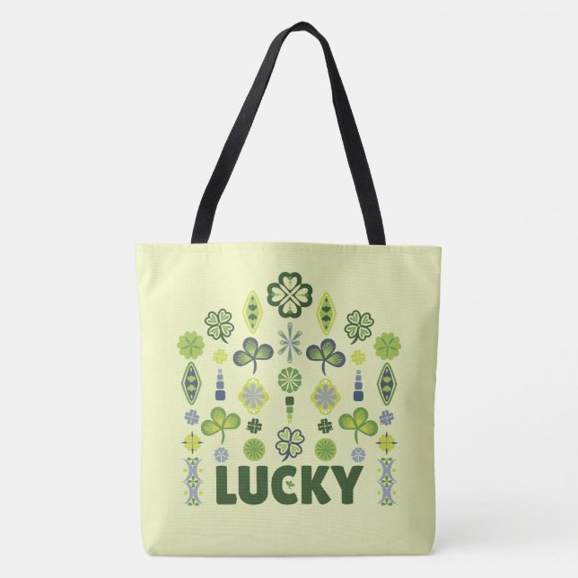 Lucky Shamrock Clover Minimal Pattern Yellow Tote Bag (Front)