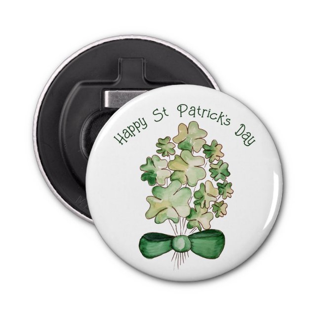 Lucky Shamrock Clover Watercolor Art Bottle Opener (Front)