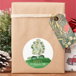 Lucky Shamrock Clover Watercolor Art Classic Round Sticker