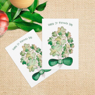 Lucky Shamrock Clover Watercolor Art Holiday Card