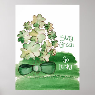 Lucky Shamrock Clover Watercolor Poster