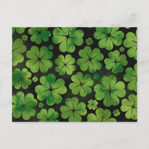 Lucky Shamrock Four-leaf Clover Pattern Watercolor Postcard