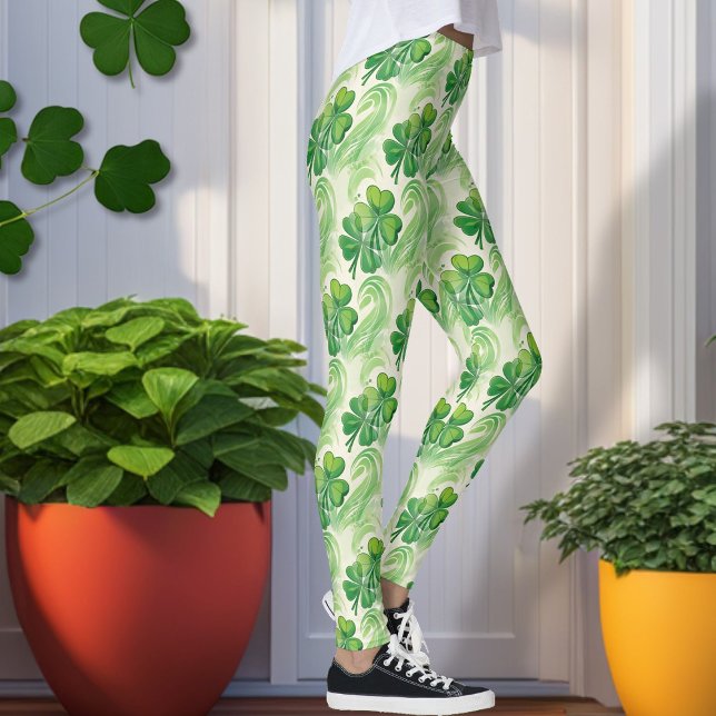 Lucky Shamrock Four Leaf Clover St Patricks Day Leggings (Creator Uploaded)