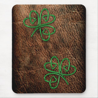 Lucky shamrock green on genuine leather mouse pad