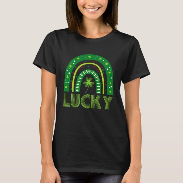 Lucky Shamrock Green Rainbow Irish St Patricks Day T-Shirt (Front)