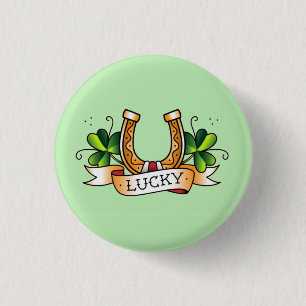 Lucky, Shamrock, Horseshoe 3 Cm Round Badge