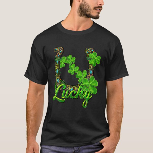 Lucky Shamrock Horseshoe St Patrick's Day T-Shirt (Front)