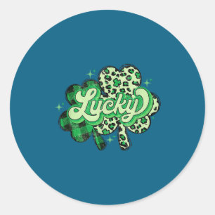 Lucky Shamrock Leopard,checkered Patricks Day Funn Classic Round Sticker