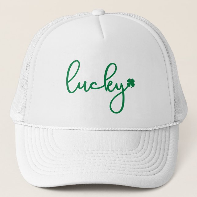 Lucky Shamrock Luck St. Patrick's Day Celebration Trucker Hat (Front)