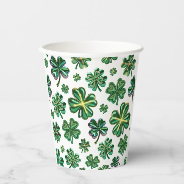 Lucky Shamrock p Clover St. Patricks Day Paper Cups (Front)