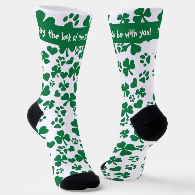 Lucky Shamrock Paw Print Socks – St. Patrick’s Day (Angled)