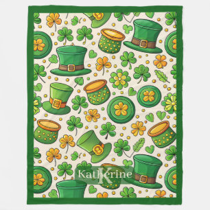 Lucky Shamrock Pot of Gold Irish Hat St Patricks Fleece Blanket