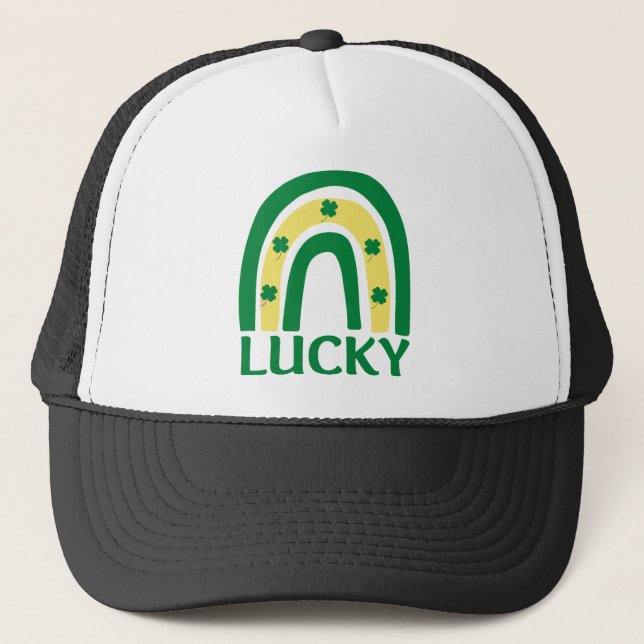 Lucky Shamrock Rainbow St Patricks Trucker Hat (Front)
